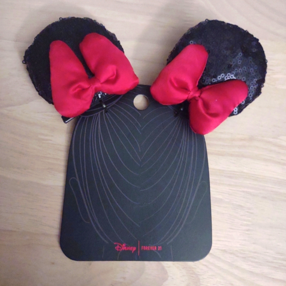 Minnie Mouse Red Satin Bows Black Sequin Hair Clips Set Y2k Kawaii Disney